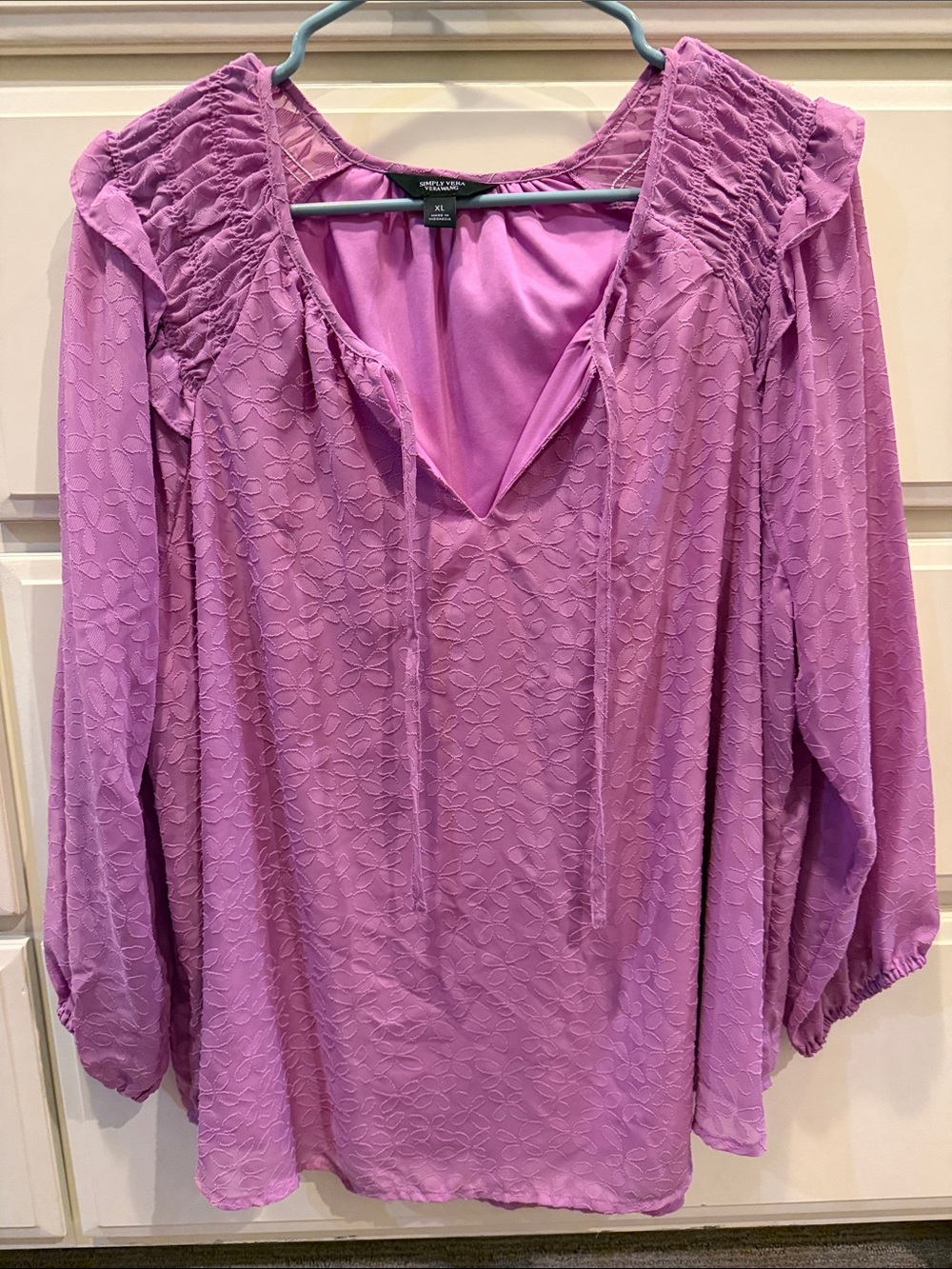 Vera Wang Lilac Textured Peasant Blouse